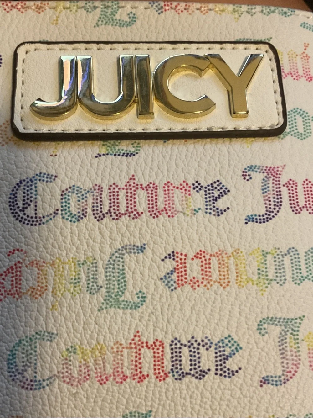 Juicy Couture Rainbow Logo Zip Pouch - White approx 10” x 6”
